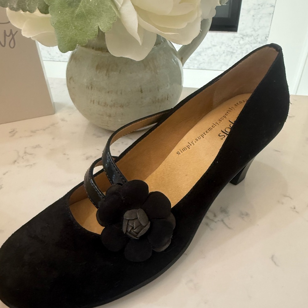 Softspots Black Heels with Floral Accent